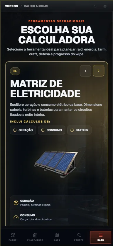 Matriz de Eletricidade do WipeOS aberta no celular