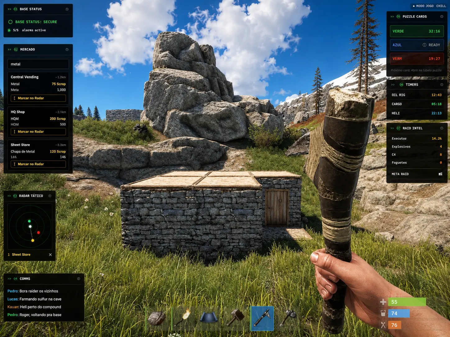 Overlay do WipeOS visível durante uma partida de Rust